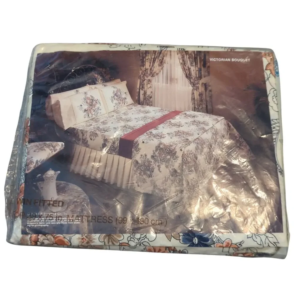 TASTEMAKER Vintage 1970s Floral Percale Victorian Bouquet Twin Fitted Sheet NEW